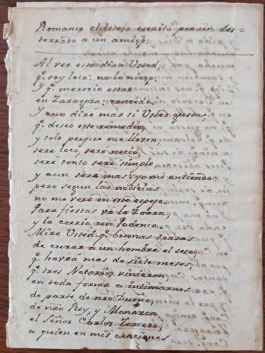 (Manuscrito) Romance chistoso escrito por un desterrado a un amigo