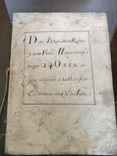 (Manuscrito) Cédula de Juros de al quitar de 1637 contra los propios de Ávila a favor de Alejando de Robles y su mujer Francisca Mancicidor por 24833 maravedíes