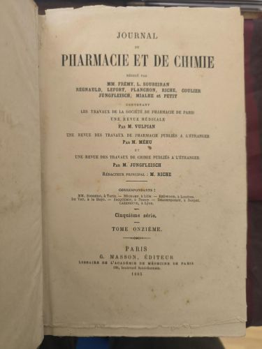 Journal de Pharmacie et de Chimie (Quinta Serie) 
enero de 1885 hasta diciembre de 1886.